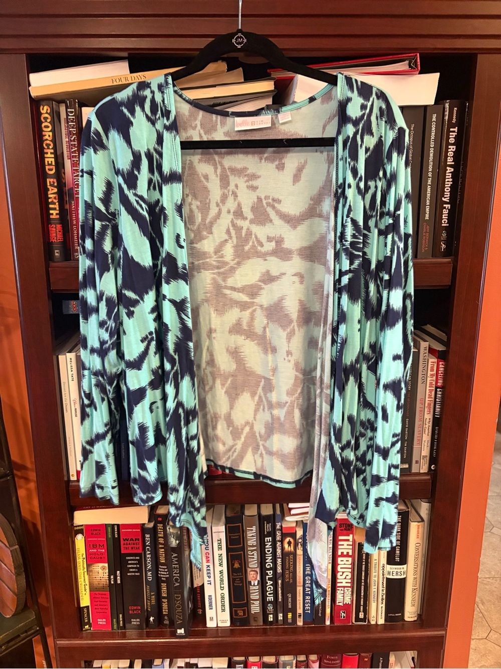 Belle by Kim Gravel Light Aqua & Navy Abstract Shrug